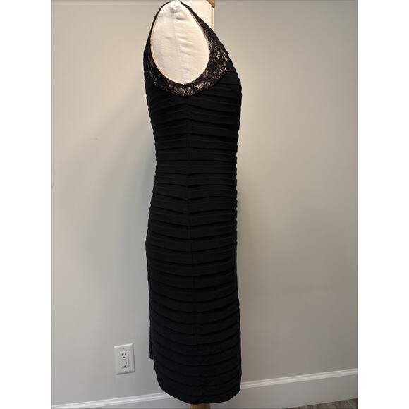 Adrienne Papell Lace Illusion Tiered Pleat Black Sheath Dress 6 - Picture 2 of 14